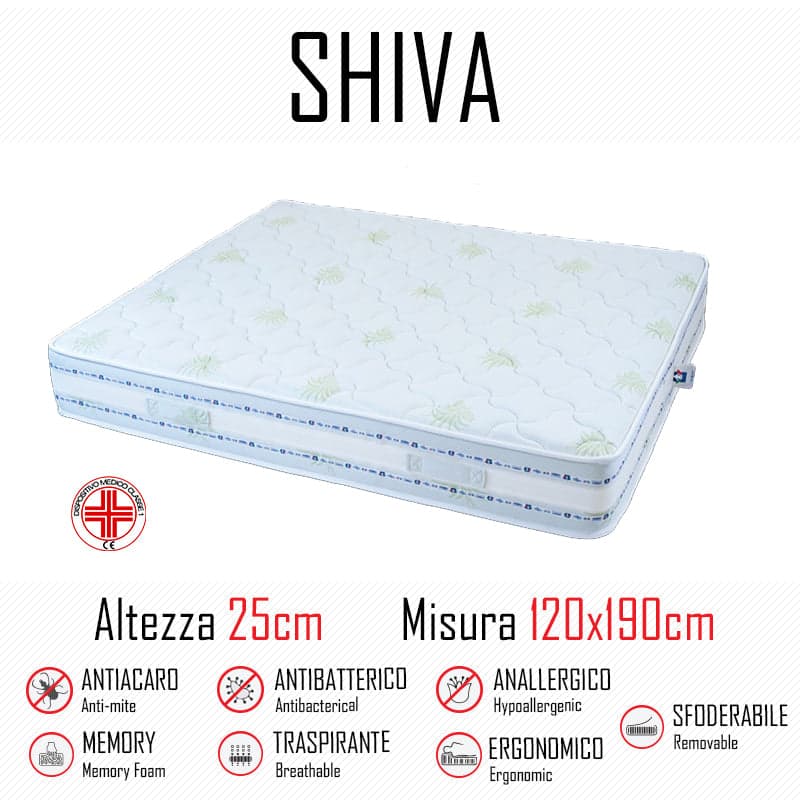 Materasso Shiva9 Zone 120x190 in gomma e memory alto 25cm in Materassi Mondialshop - Parabiago, commercioVirtuoso.it