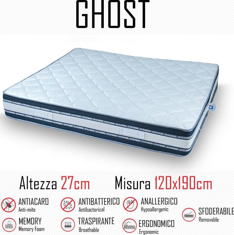 Materasso Ghost Sfod 120x190 in gomma e memory alto 27cm