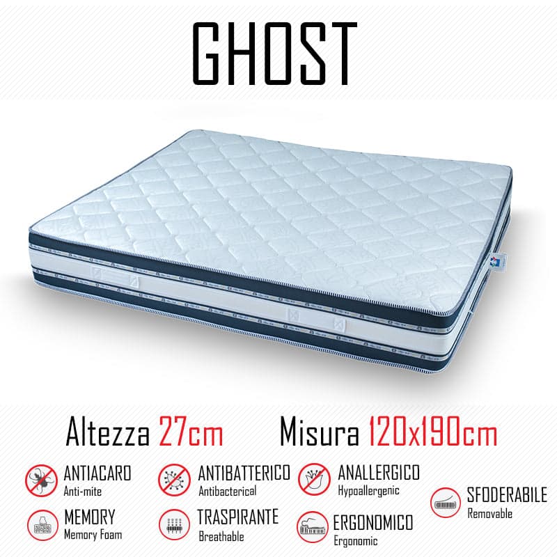 Materasso Ghost Sfod 120x190 in gomma e memory alto 27cm in Materassi Mondialshop - Parabiago, commercioVirtuoso.it