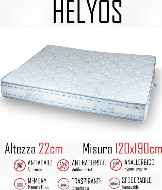Materasso Helyos 120x190 in gomma e memory alto 22cm