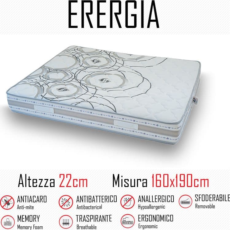 Materasso Energia 160x190 in gomma e memory alto 22cm