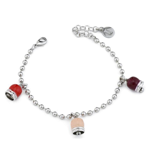 Boccadamo - Bracciale con tre campanelle rossa, rosa pesca e bordeaux in Bracciali Alba Gioielli - Casoria, commercioVirtuoso.it
