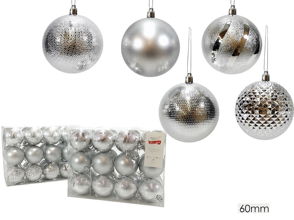 Set 24 palle 60mm silver 2ass.