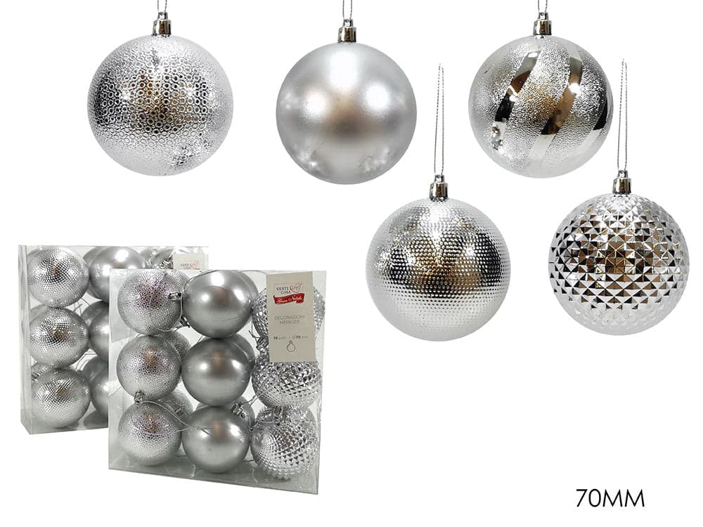 Set 18 palle 70mm silver 2ass.