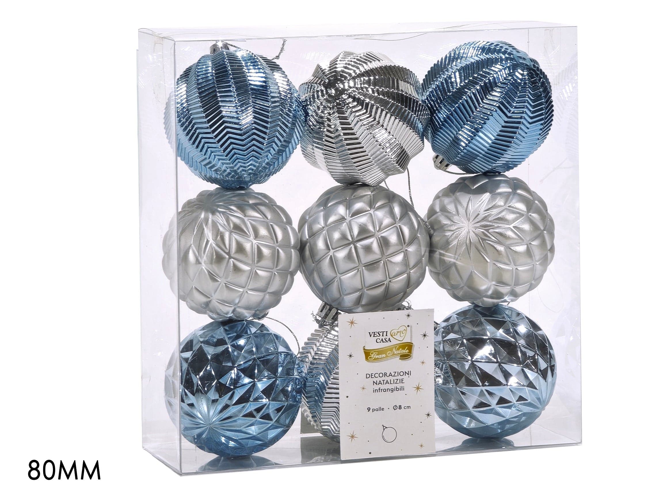 Set 9 Palle 80mm Celeste/silver