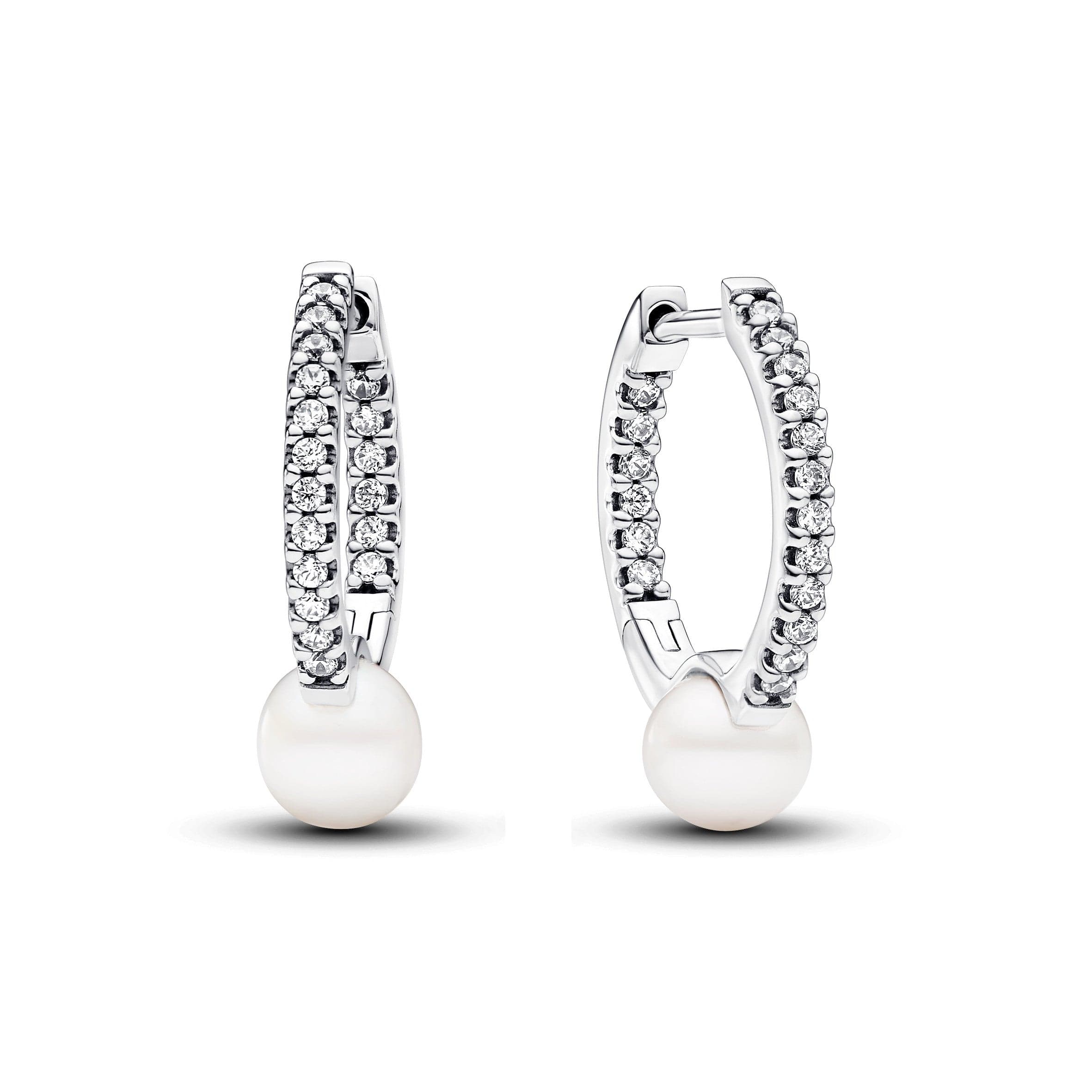 Pandora - Orecchini Cerchi con Perle d’Acqua Dolce Coltivate e Pavè