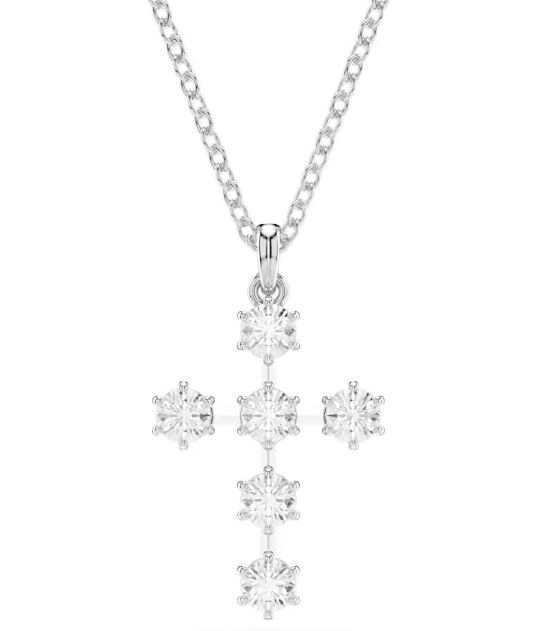 Swarovski  - Collana con Pendente Insigne Taglio tondo, Croce, Bianco, Placcato rodio