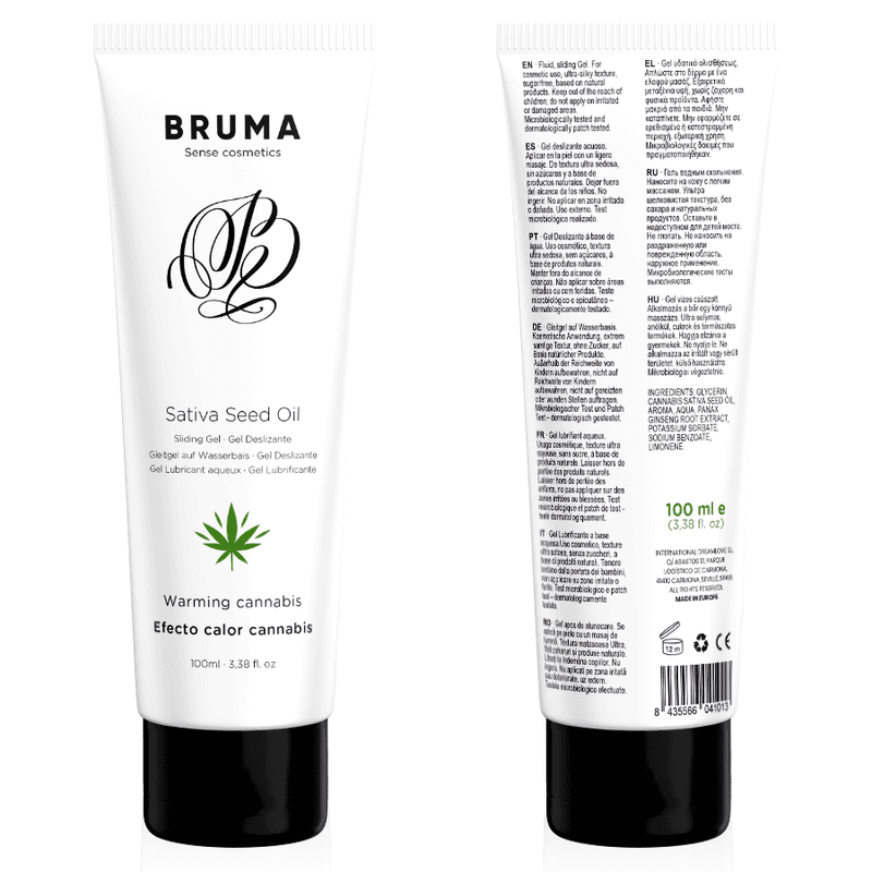 BRUMA - GEL SCORREVOLE ALL''OLIO DI SEMI DI SATIVA SCALDANTE GUSTO CANNABIS 100 ML in prodotto Desideria Shop - Latina, commercioVirtuoso.it