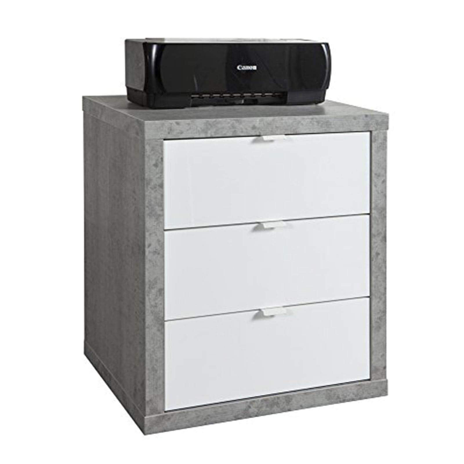 Cassettiera da ufficio per scrivania bianco laccato e cemento con ruote a scomparsa in Cassetti Decor Space - Altamura, commercioVirtuoso.it