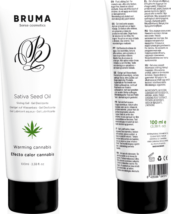 BRUMA - GEL SCORREVOLE ALL''OLIO DI SEMI DI SATIVA SCALDANTE GUSTO CANNABIS 100 ML in prodotto Desideria Shop - Latina, commercioVirtuoso.it