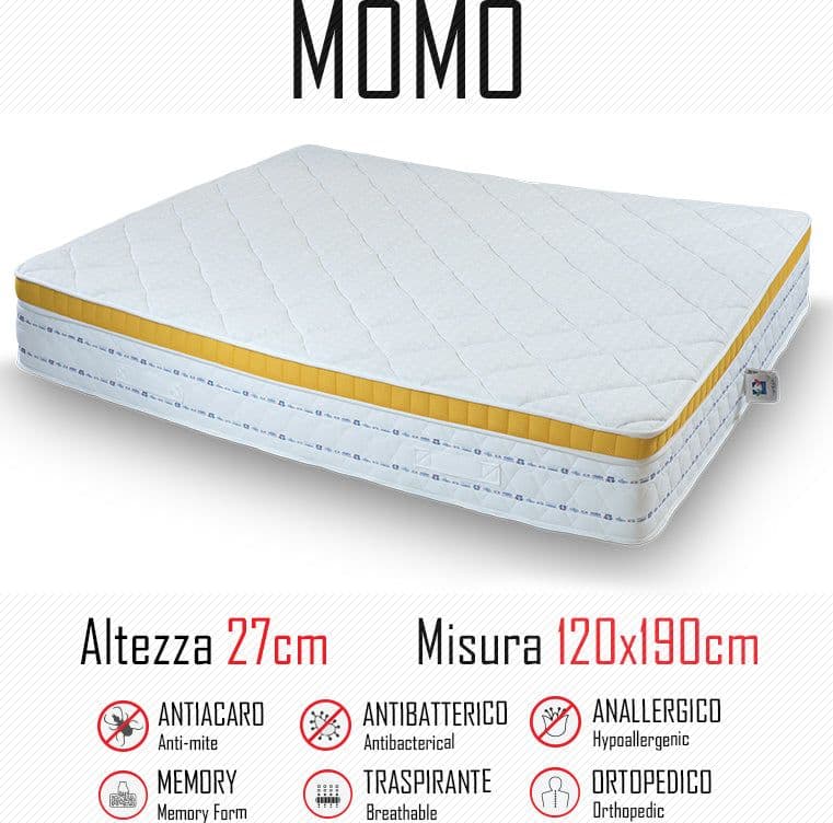 Materasso Momo 120x190 gomma e memory alto 27cm