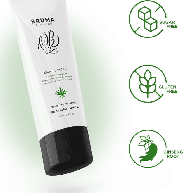 BRUMA - GEL SCORREVOLE ALL''OLIO DI SEMI DI SATIVA SCALDANTE GUSTO CANNABIS 100 ML in prodotto Desideria Shop - Latina, commercioVirtuoso.it