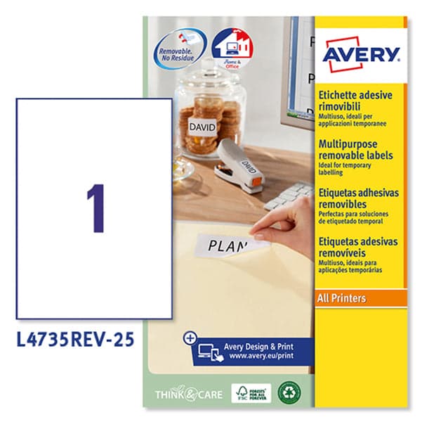 Etichetta adesiva L4735REV bianca rimovibili 25f A4 210x297mm (1et/fg laser