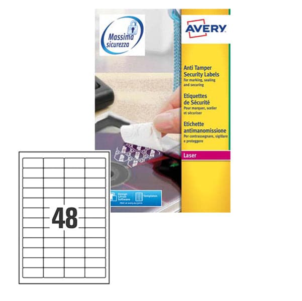 Poliestere Adesivo L6113 Bianco Antim. 20Fg A4 45,7X21,2Mm (48Et/Fg Laser Avery