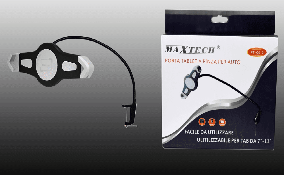 PORTA TABLET DA AUTO UNIVERSALE 7" - 11" NAVIGATORE A PINZA MAXTECH PT-C010 in Alloggiamenti Trade Shop italia - Napoli, commercioVirtuoso.it