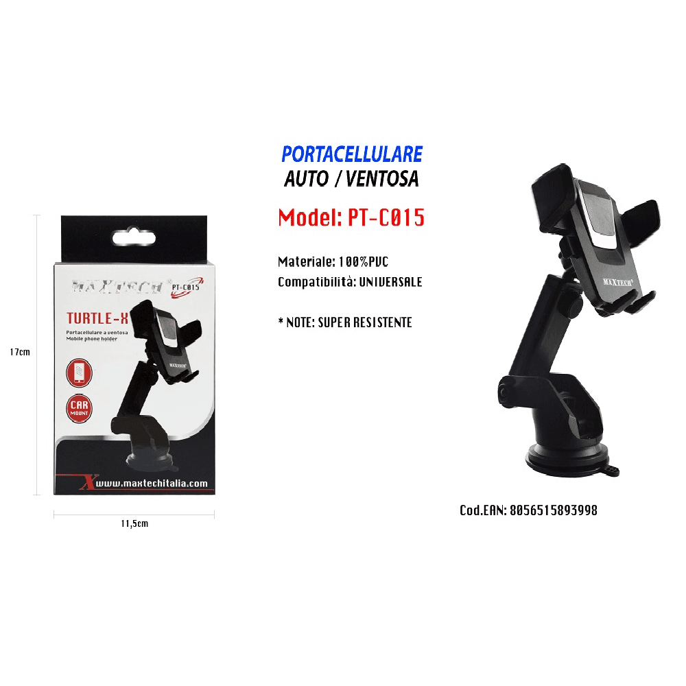 PORTACELLULARE A VENTOSA PER SMARTPHONE UNIVERSALE DA AUTO IN PVC MAXTECH PT-C015 in Alloggiamenti Trade Shop italia - Napoli, commercioVirtuoso.it