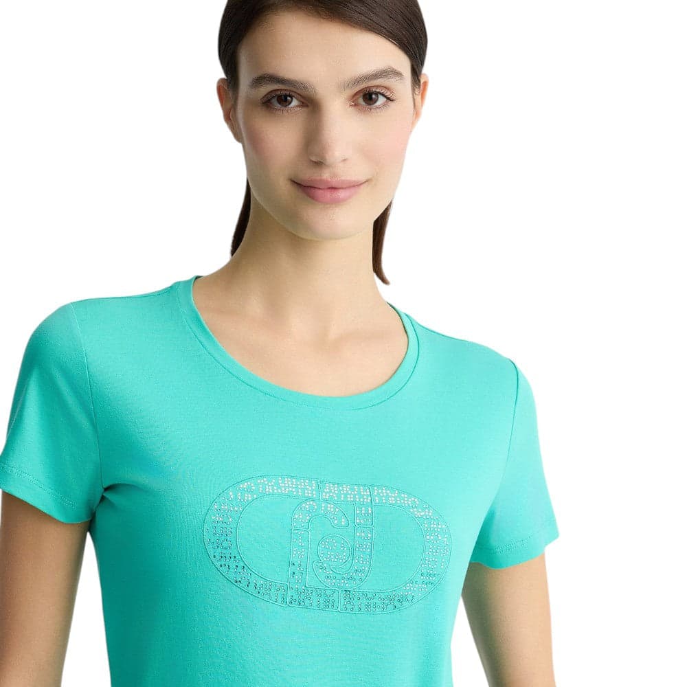 Liu Jo t-shirt verde smeraldo logo con strass TA5173JS003 M9131 T-shirt Liu Jo