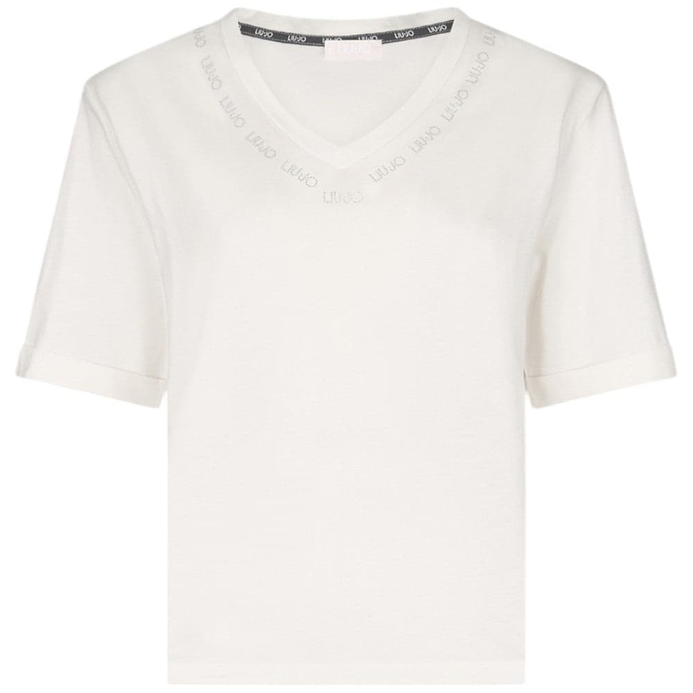 Liu Jo t-shirt panna scollo a V con strass TA5175JS923 M9295 T-shirt Liu Jo