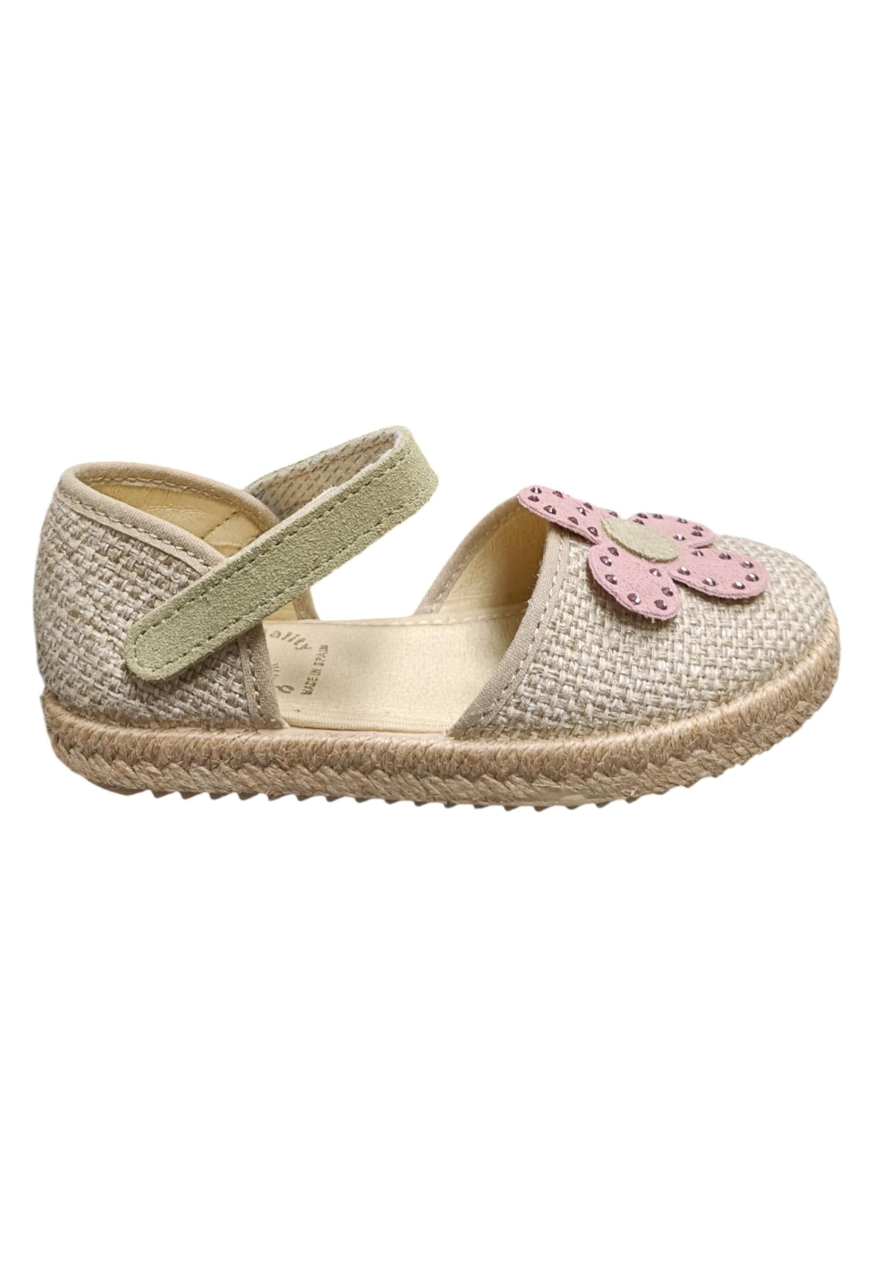 Espadrillas bambina Vul-Ladi Carla beige rosa verde tela velcro summer style - 6