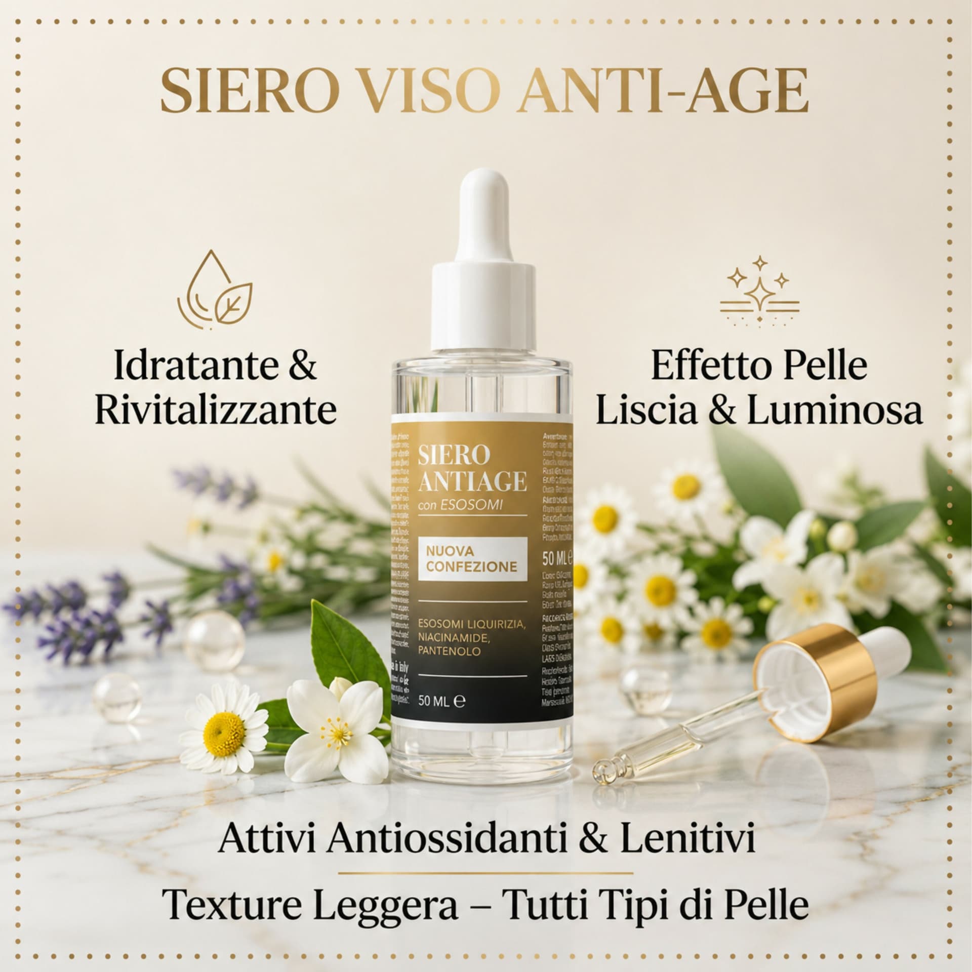 Siero Viso Antiage con Esosomi – Idratante e Rivitalizzante – Effetto Pelle Liscia e Luminosa – Adatto a Tutti i Tipi di Pelle – 50 ml in Sieri e liquidi BasketGuru Italia - Palermo, commercioVirtuoso.it