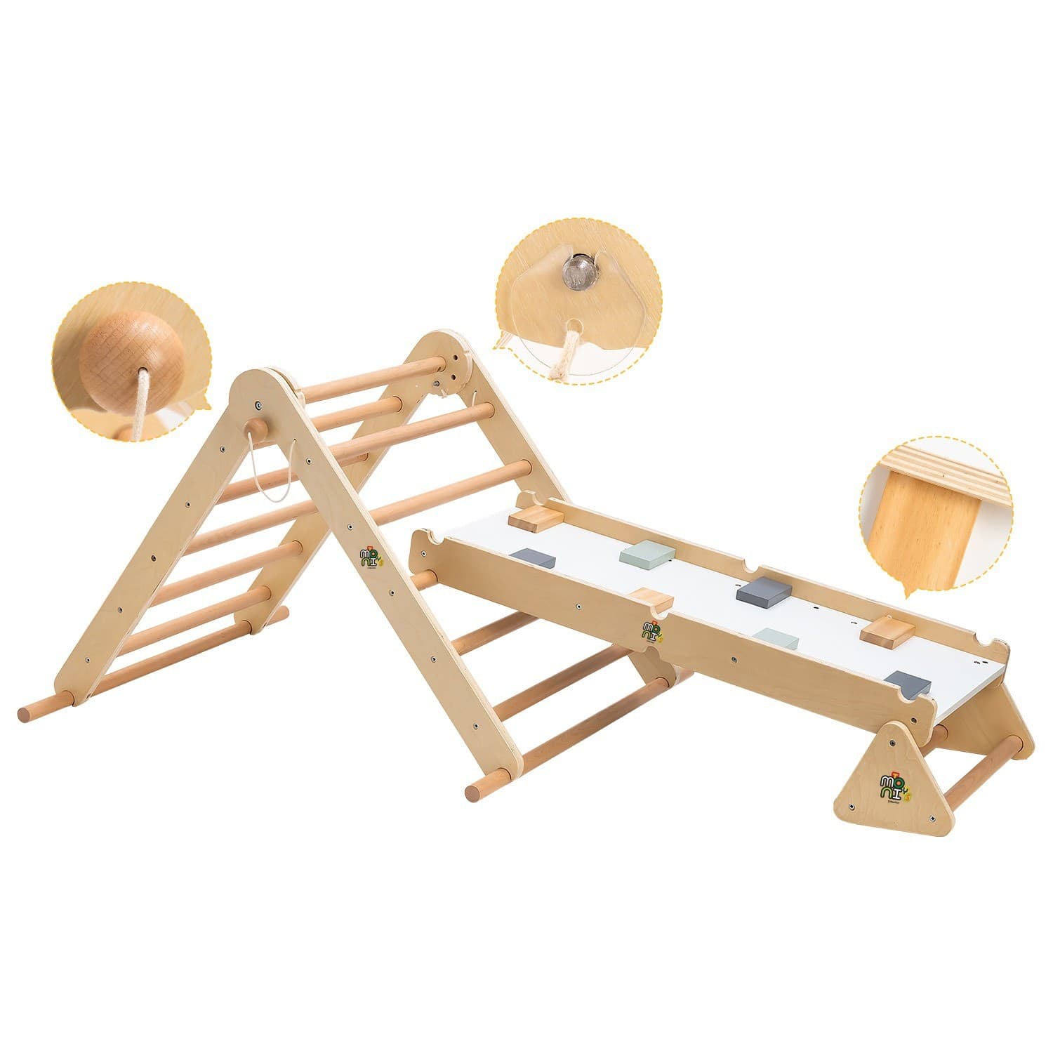 Cangaroo - Set da arrampicata in legno Moni Pickler Triangle 3 in 1PH13G026 in Scivoli e strutture di arrampicamento Centro Bimbo - Siderno, commercioVirtuoso.it