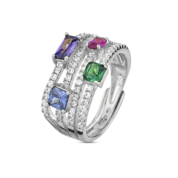 Boccadamo  - Anello a fascia larga con zirconi sfaccettati multicolor e fili di zirconi