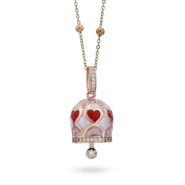 Boccadamo  -  Collana placcata oro rosa con campanella portafortuna rossa e rosa in Collane Alba Gioielli - Casoria, commercioVirtuoso.it