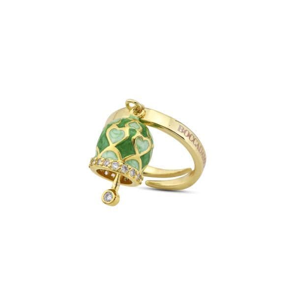 Boccadamo  -  Anello placcato oro giallo con campanella portafortuna verde in Anelli Alba Gioielli - Casoria, commercioVirtuoso.it