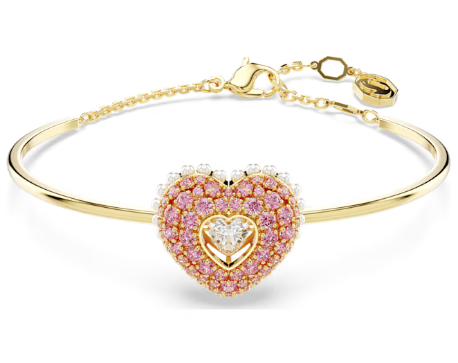 SWAROVSKI - Bracciale rigido Hyperbola Cuore, Rosa, Placcato color oro