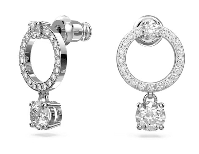 SWAROVSKI - Orecchini a cerchio Attract Taglio tondo, Bianchi, Placcato rodio