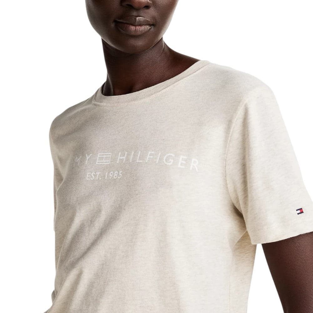 Tommy Hilfiger t-shirt beige logo scritta ricamata WW0WW40276HGE T-shirt Tommy Hilfiger