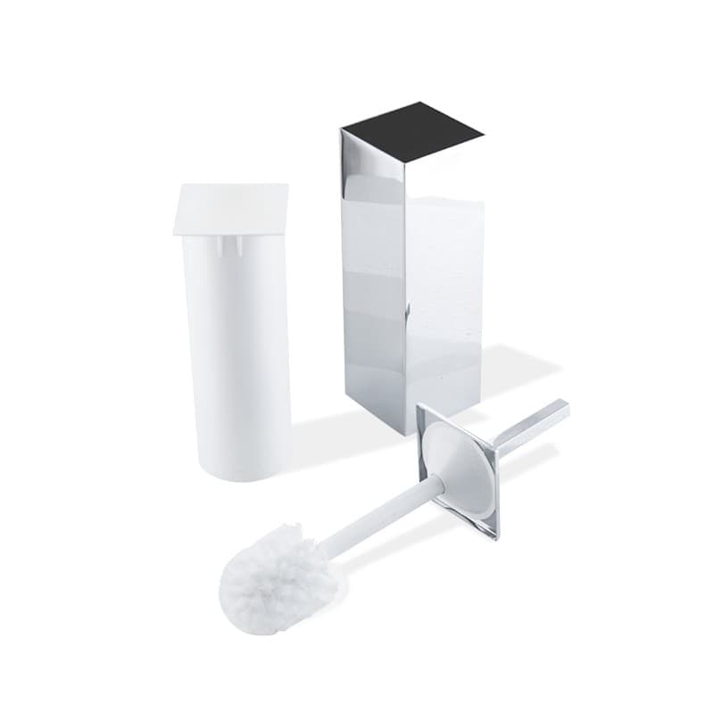 Dado Silver + Slim Silver- Confez. mista 4 pz - piantane water in ottone con scopino antibatterico, base cm 10 x 10 e 10 x 12 in Scopini e porta scopini Bottiglioni - Colle di Val d’Elsa, commercioVirtuoso.it