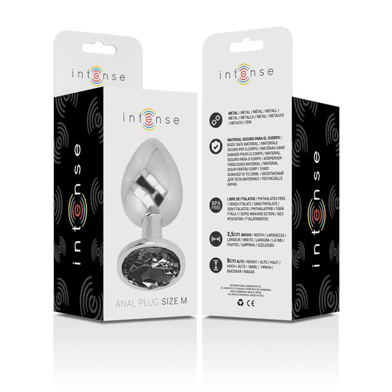 INTENSE - PLUG ANALE IN METALLO ALLUMINIO CON VETRO NERO TAGLIA M in prodotto Desideria Shop - Latina, commercioVirtuoso.it
