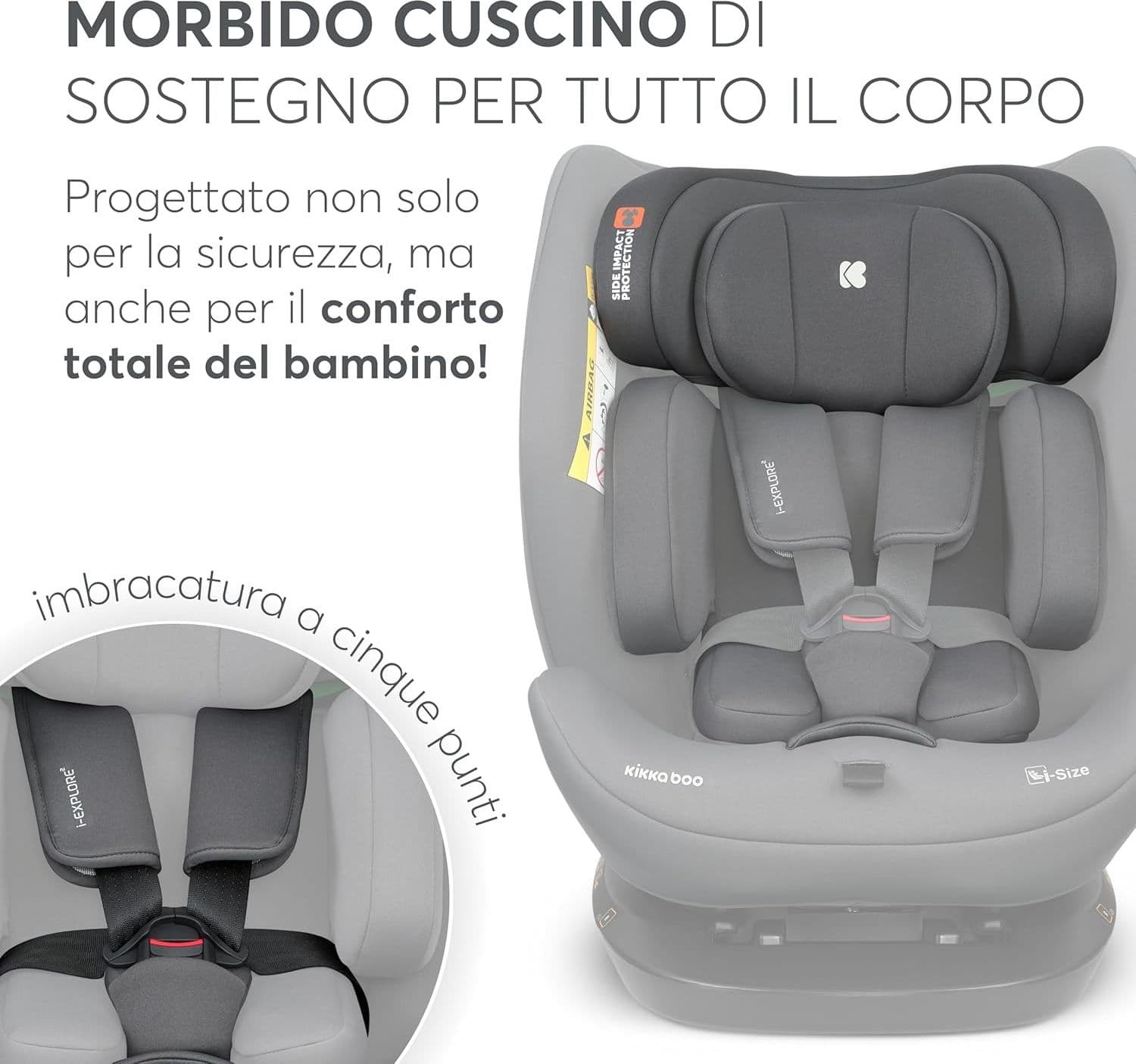 KikkaBoo - Seggiolino auto i-Explore i-SIZE (40-150 cm) Grey in Seggiolini auto Centro Bimbo - Siderno, commercioVirtuoso.it