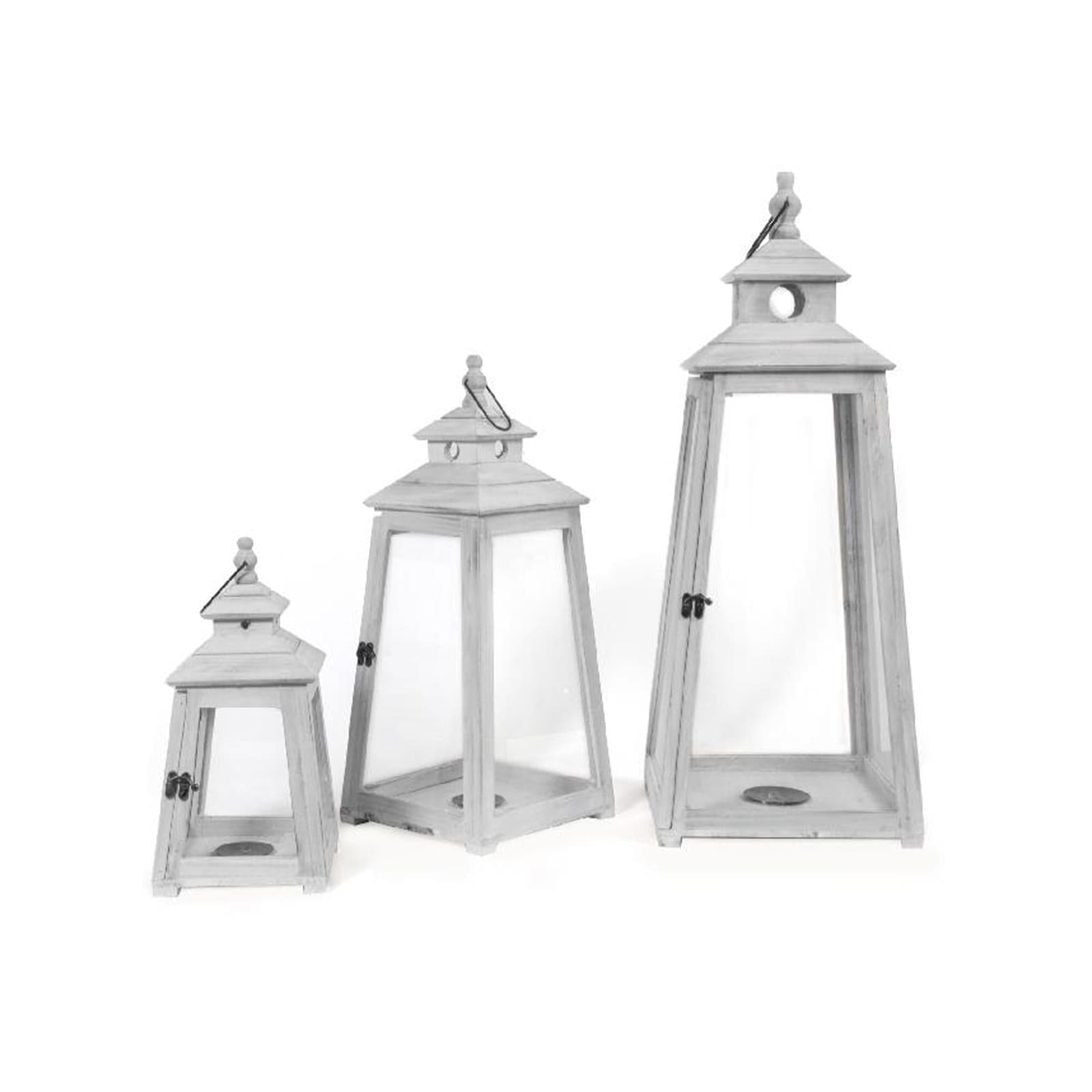Set 3 pezzi lanterne in legno portacandele decorazione per interno ed esterno - 2
