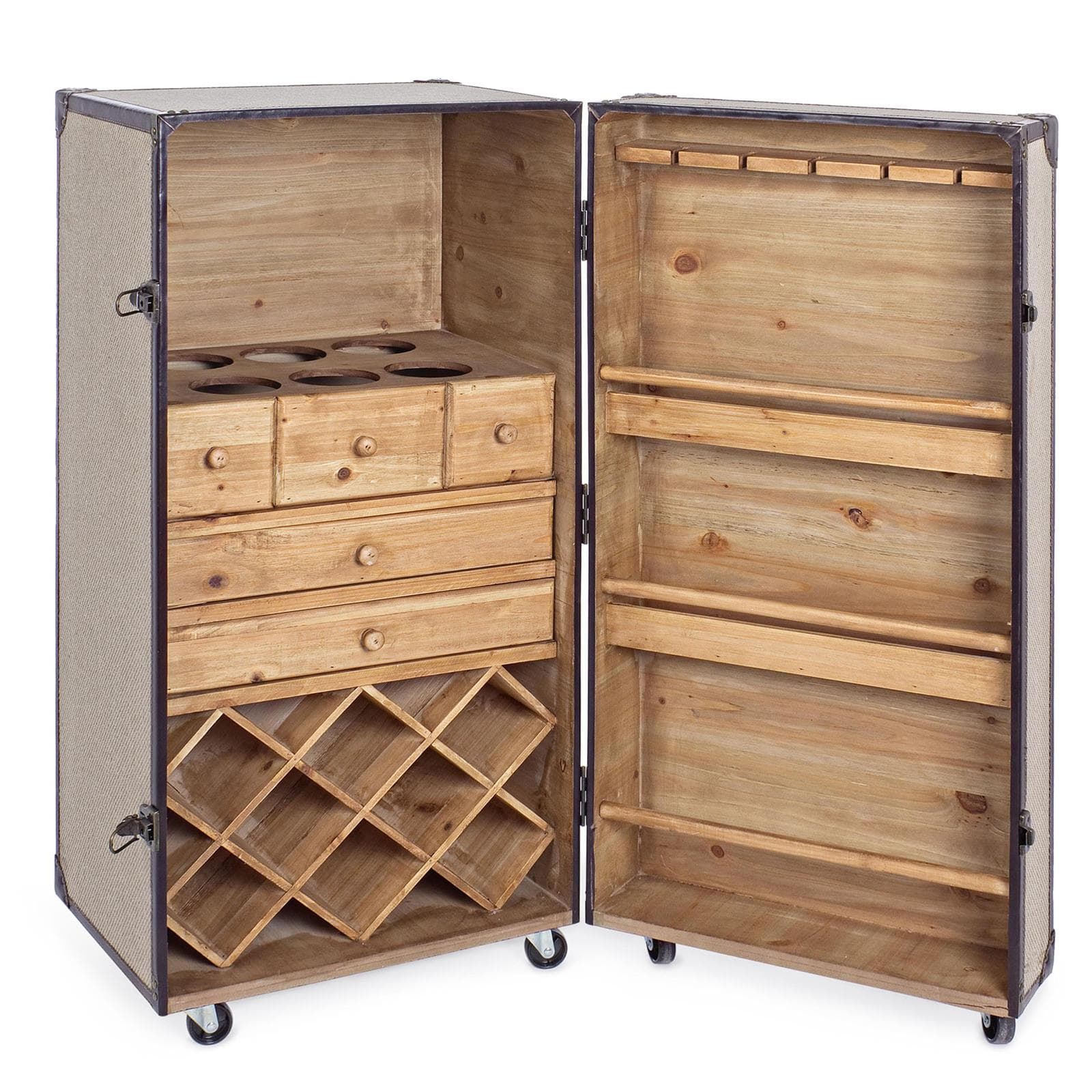 Cantina portatile "Bar travel" porta bottiglie e calici da vino h 110 cm - 3