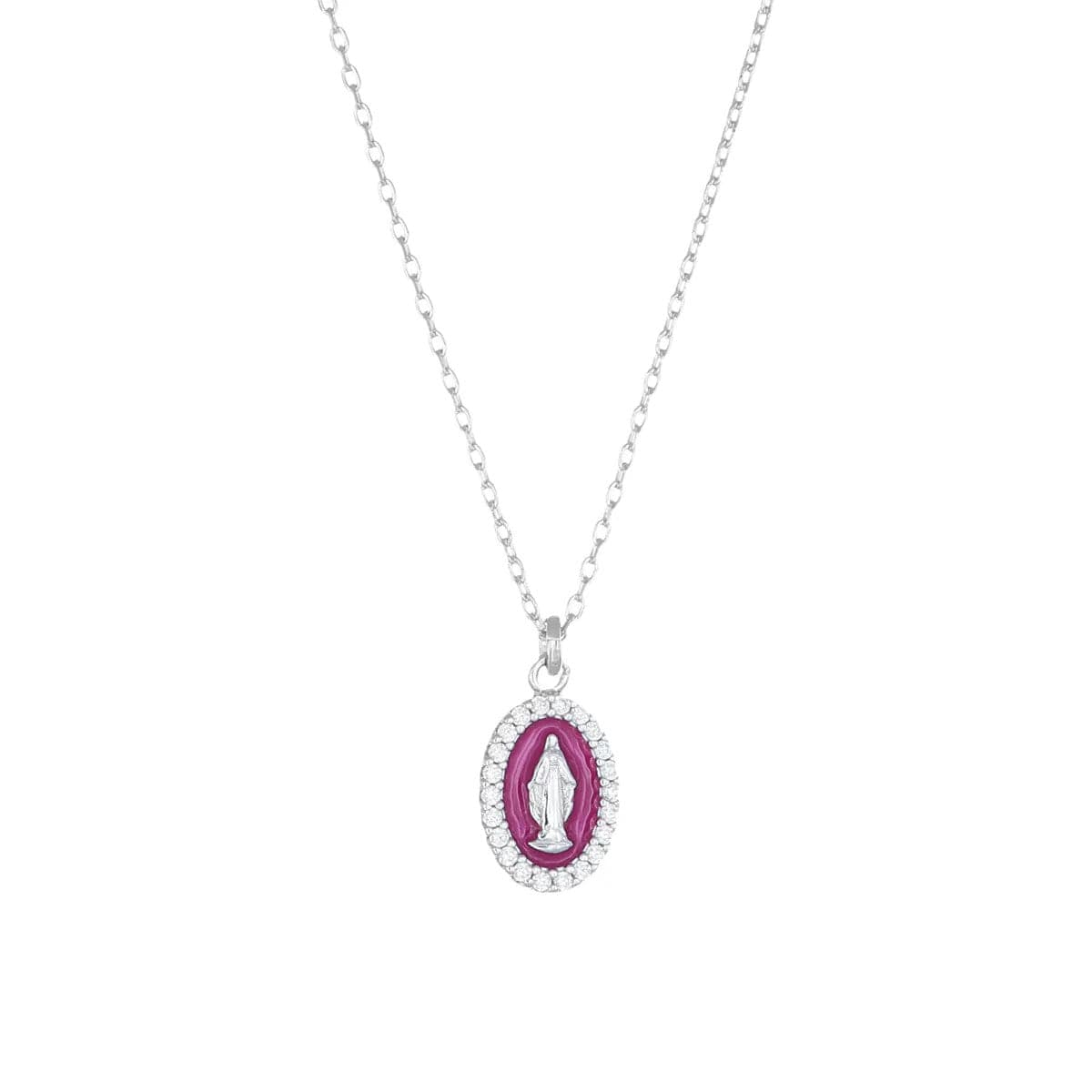 AMEN - Collana Rodiata mini Medaglia Miracolosa smaltata Bordeaux