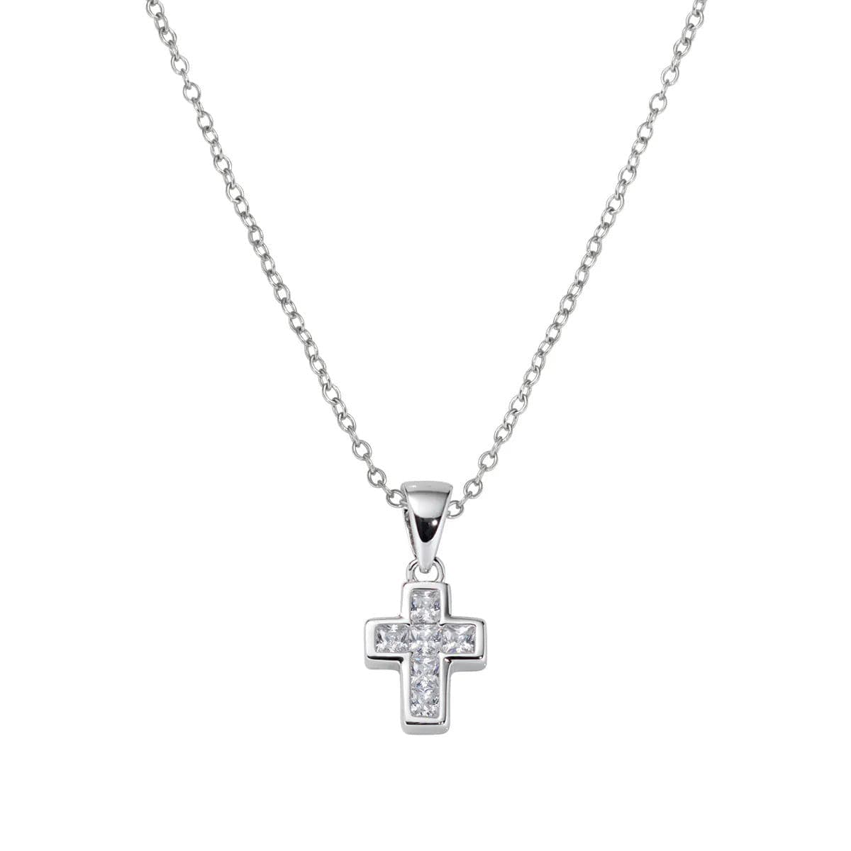 Amen - Collana Mini Croce con Zirconi Bianchi