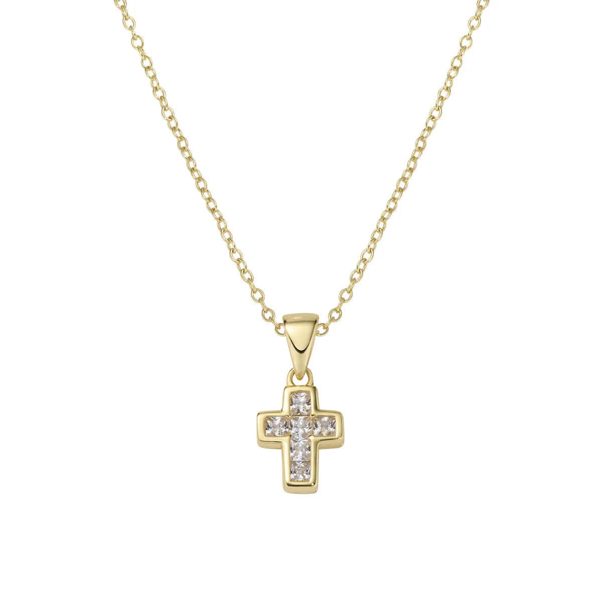 Amen - Collana Dorata Mini Croce con Zirconi Bianchi