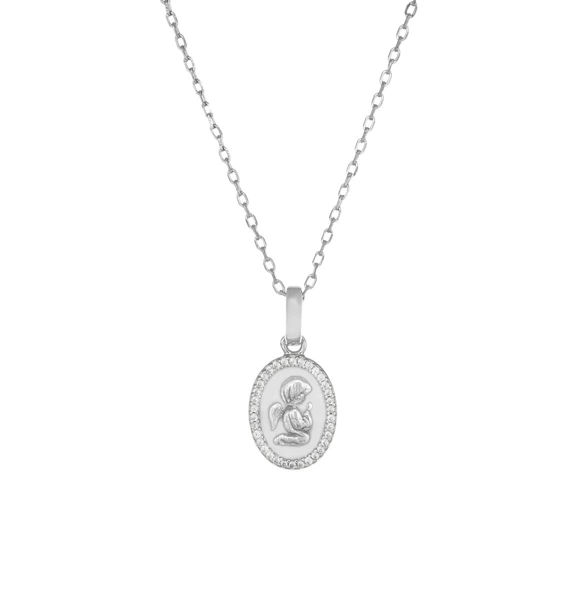 Amen - Collana Argento Angelo Custode con Smalto Bianco e Zirconi in Collane Alba Gioielli - Casoria, commercioVirtuoso.it