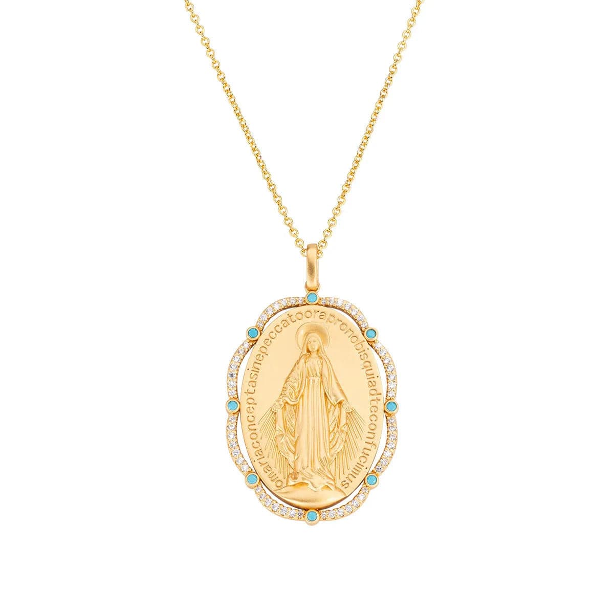 Amen - Collana Medaglia Miracolosa Dorata con Zirconi e Smalto Turchese in Collane Alba Gioielli - Casoria, commercioVirtuoso.it