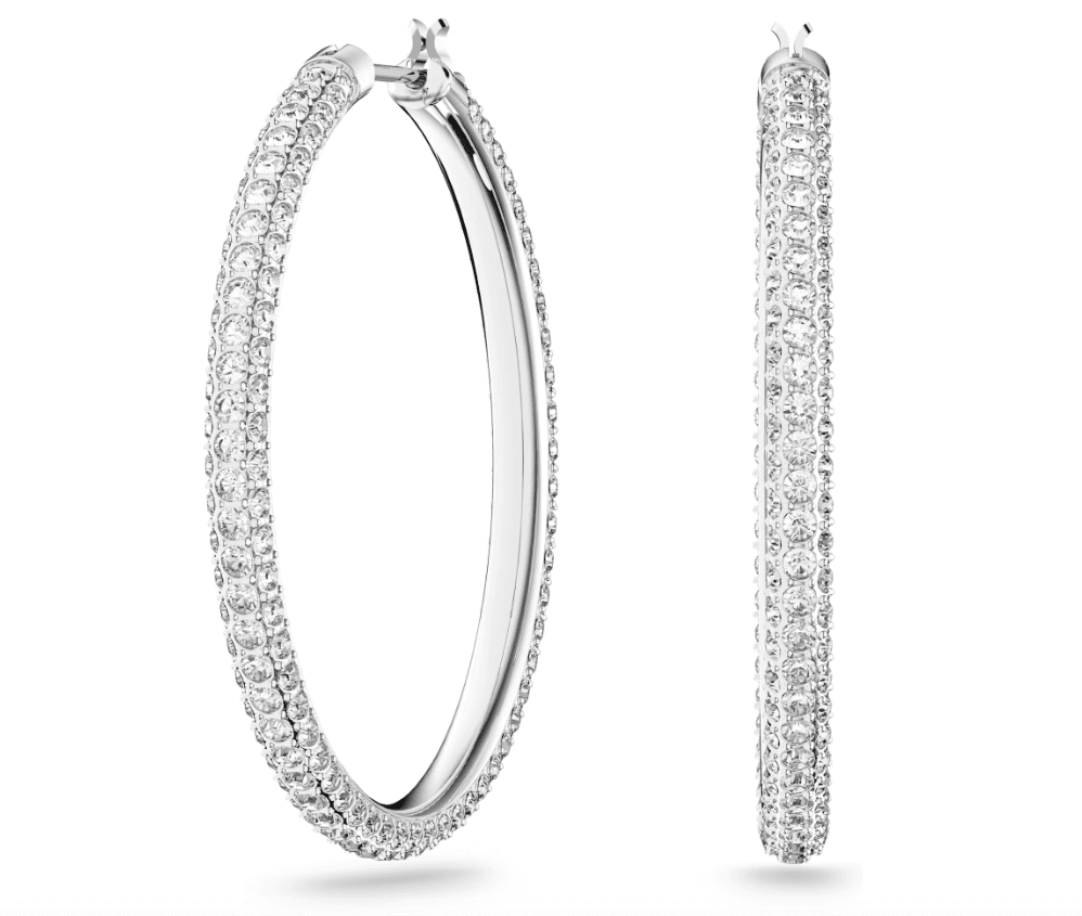 SWAROVSKI - Orecchini a cerchio Stone Pavé, Grandi, Bianchi, Placcato rodio in Orecchini Alba Gioielli - Casoria, commercioVirtuoso.it