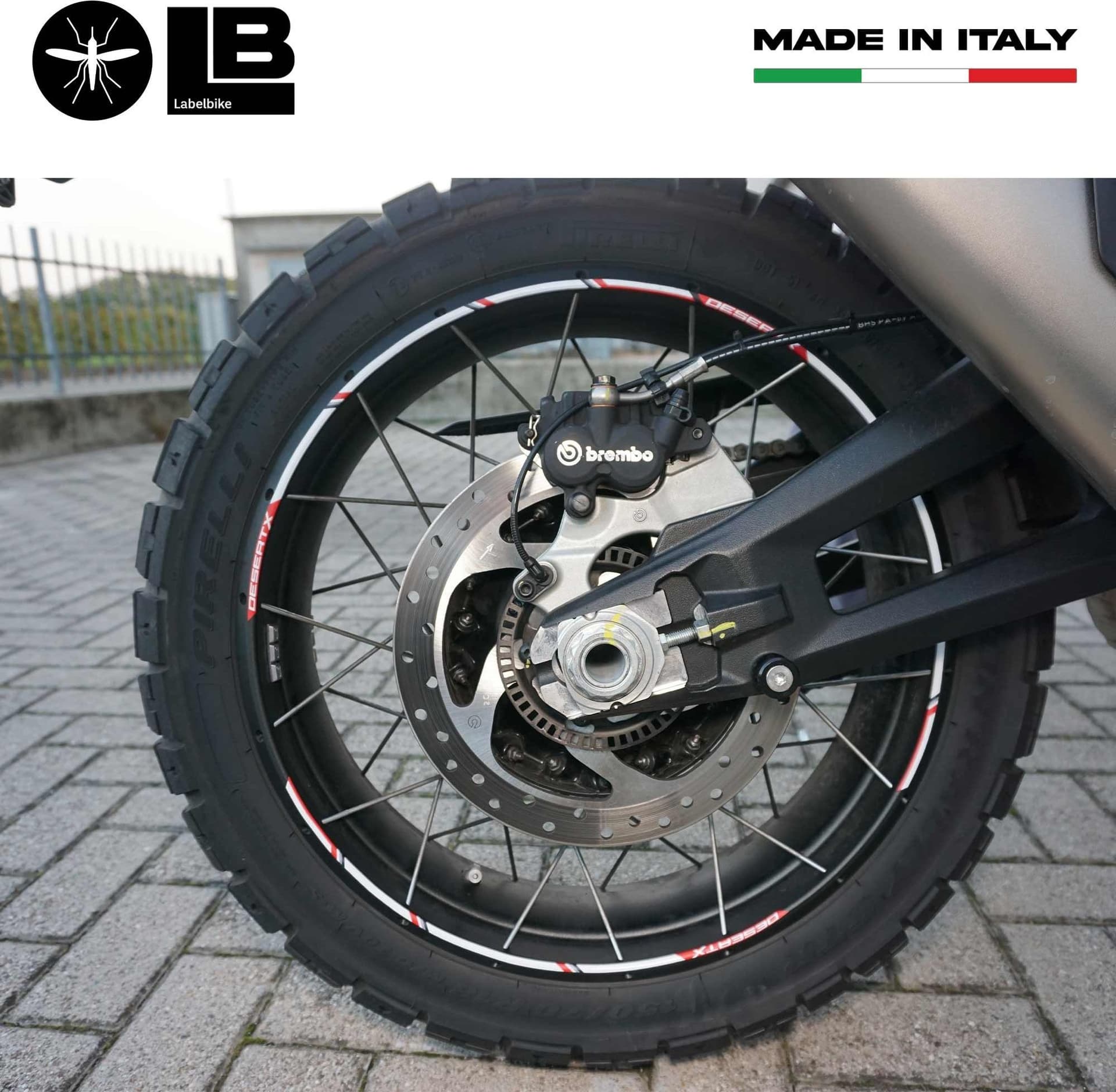 Kit strisce adesive cerchi ruote 21-18 moto compatibili con Ducati Desertx in Decalcomanie adesivi e magneti LabelBike - Bibbiano, commercioVirtuoso.it