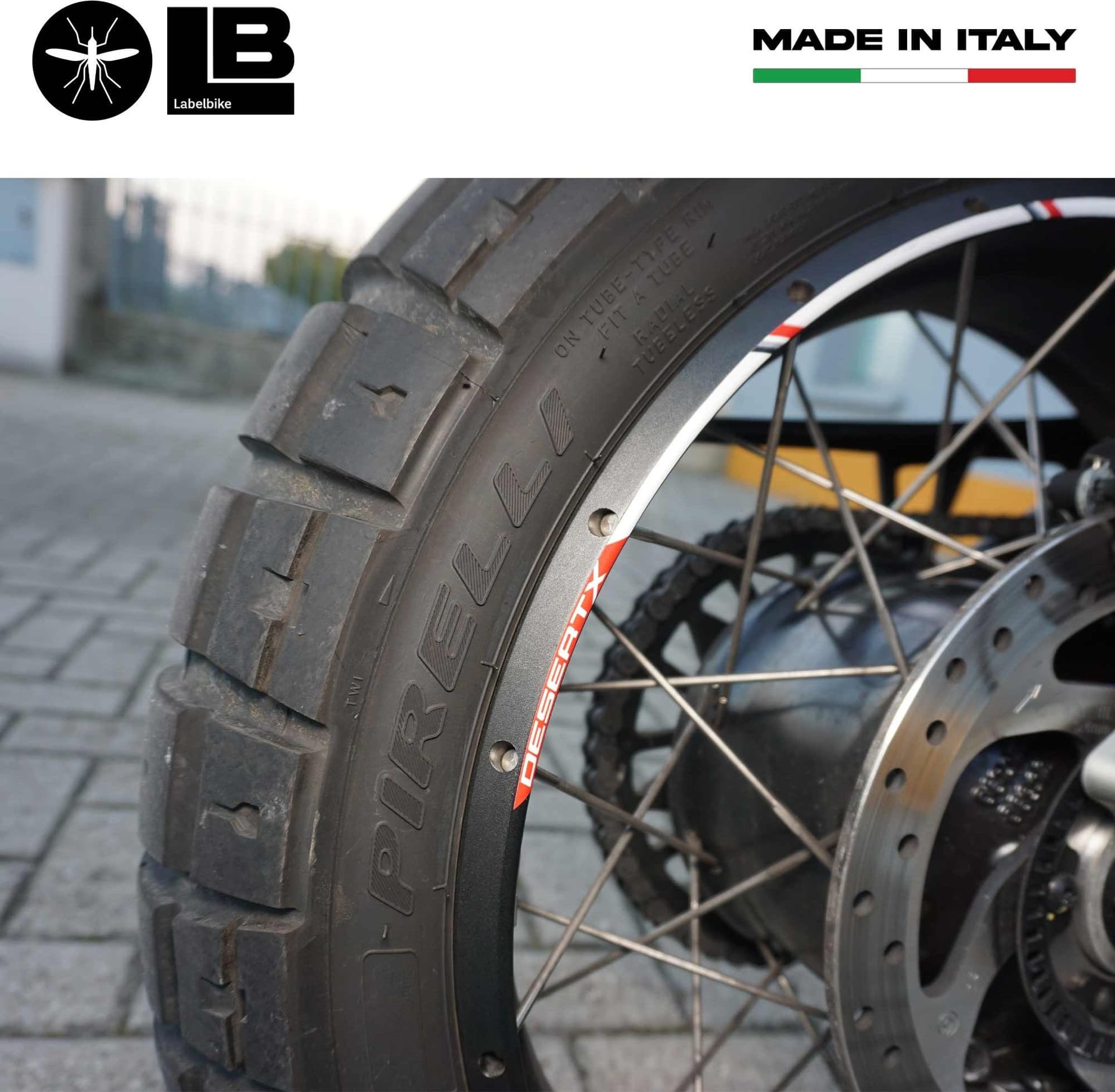 Kit strisce adesive cerchi ruote 21-18 moto compatibili con Ducati Desertx in Decalcomanie adesivi e magneti LabelBike - Bibbiano, commercioVirtuoso.it