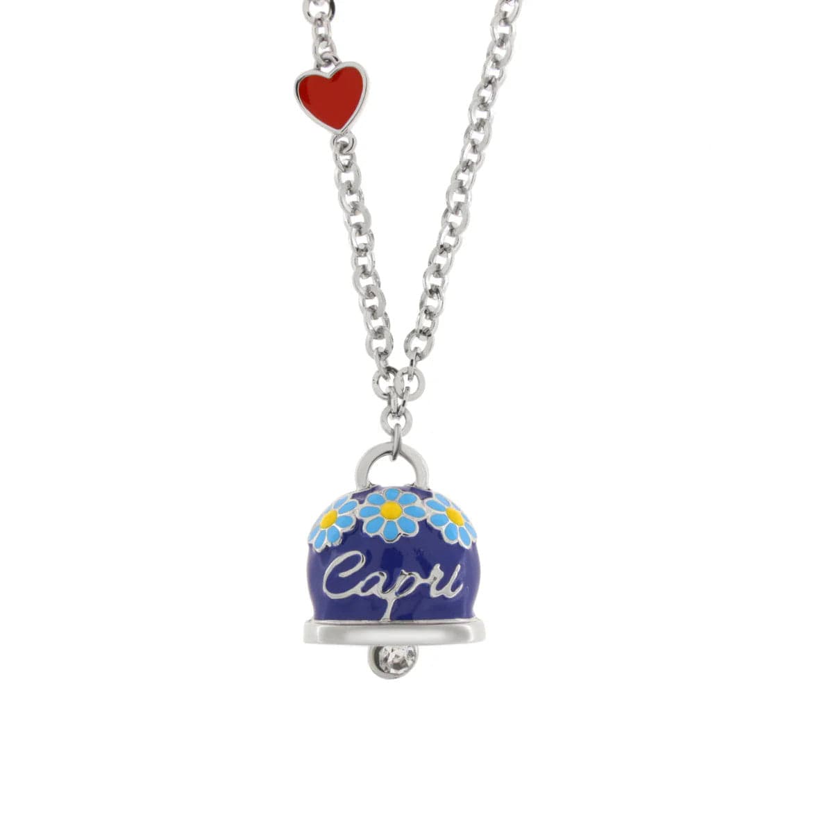 BYSIMON - Collana in Metallo con campanella blu impreziosita da margherite e scritta capri in Collane Alba Gioielli - Casoria, commercioVirtuoso.it