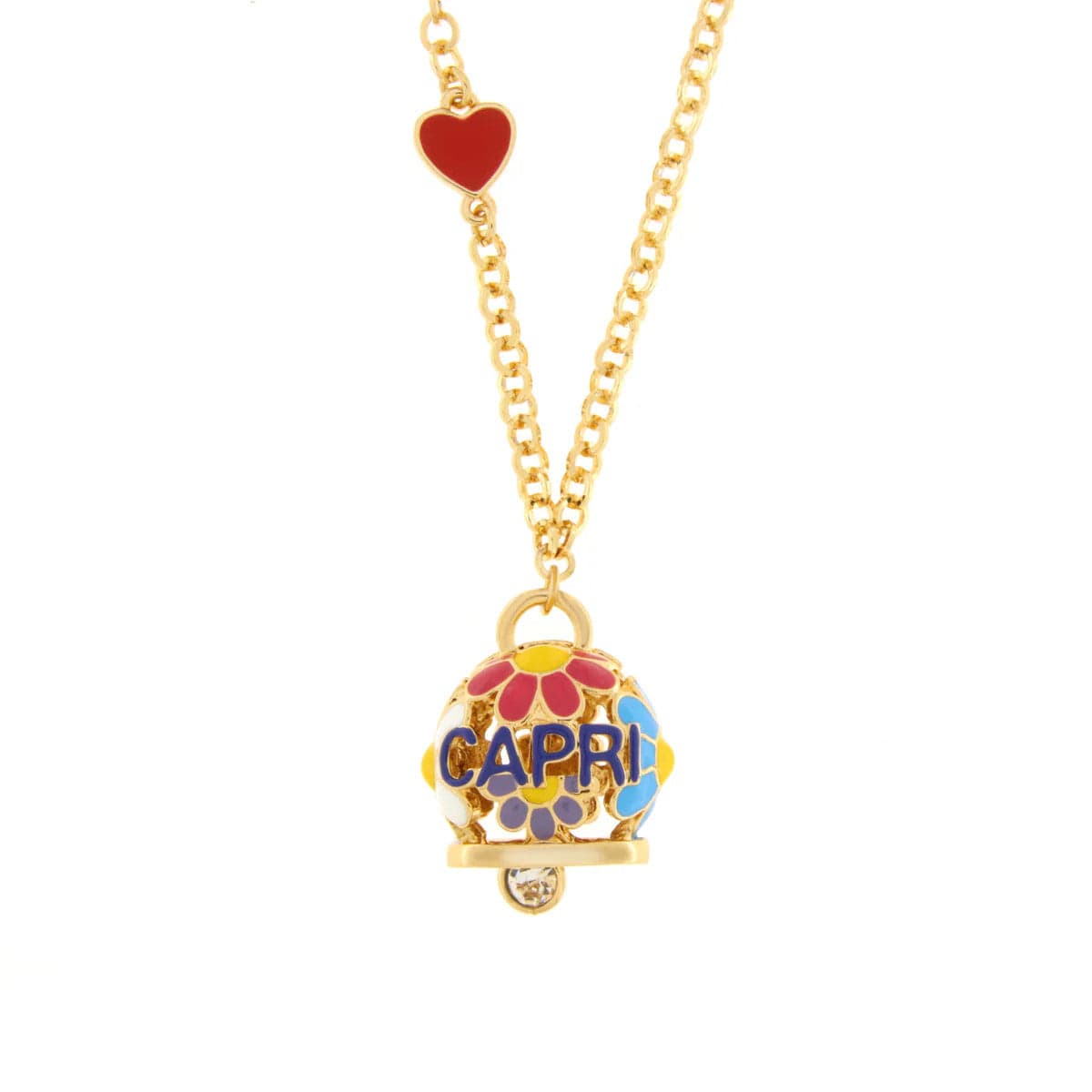 BYSIMON - Collana in Metallo con campanella impreziosita da margherite e scritta capri in Collane Alba Gioielli - Casoria, commercioVirtuoso.it