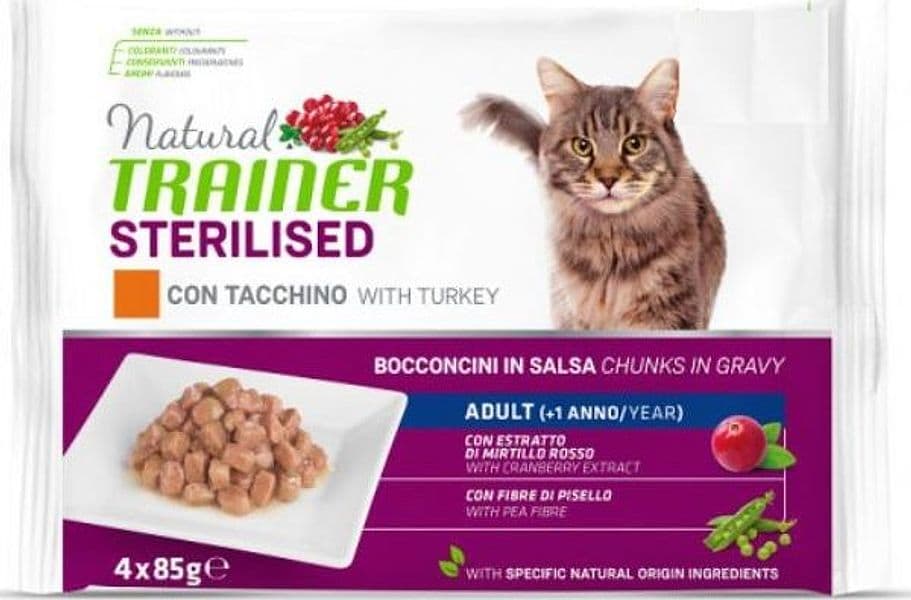 Natural Trainer Sterilised Flowpack umido Gatti Adult tacchino