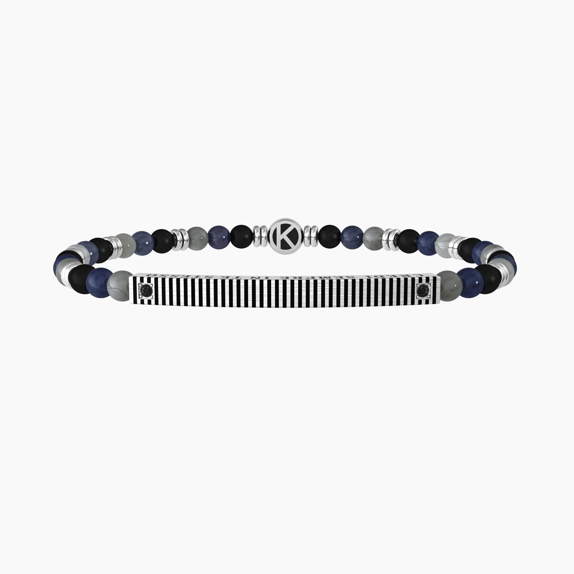 Kidult -  Bracciale elastico uomo con pietre e piastra - CREDI SEMPRE IN TE STESSO