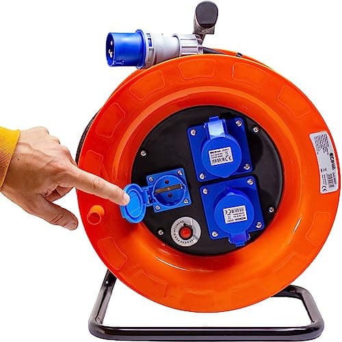 Avvolgicavo industriale IP44 - 2 prese CEE, 1 presa Schuko - 30 metri 220V - Cavo in Neoprene H07Rn-f in Bobine per cavo Elettrowatt - San Severino Marche, commercioVirtuoso.it