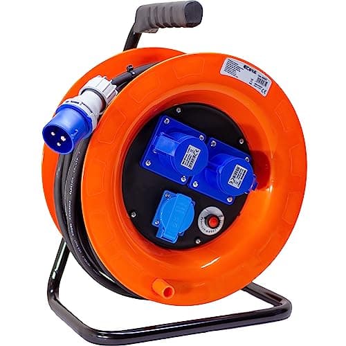 Avvolgicavo industriale IP44 - 2 prese CEE, 1 presa Schuko - 30 metri 220V - Cavo in Neoprene H07Rn-f in Bobine per cavo Elettrowatt - San Severino Marche, commercioVirtuoso.it